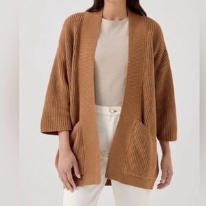 Pact Luxe Knit Organic Cotton Oversized Chunky Cardigan Camel Brown Sz XL/XXL